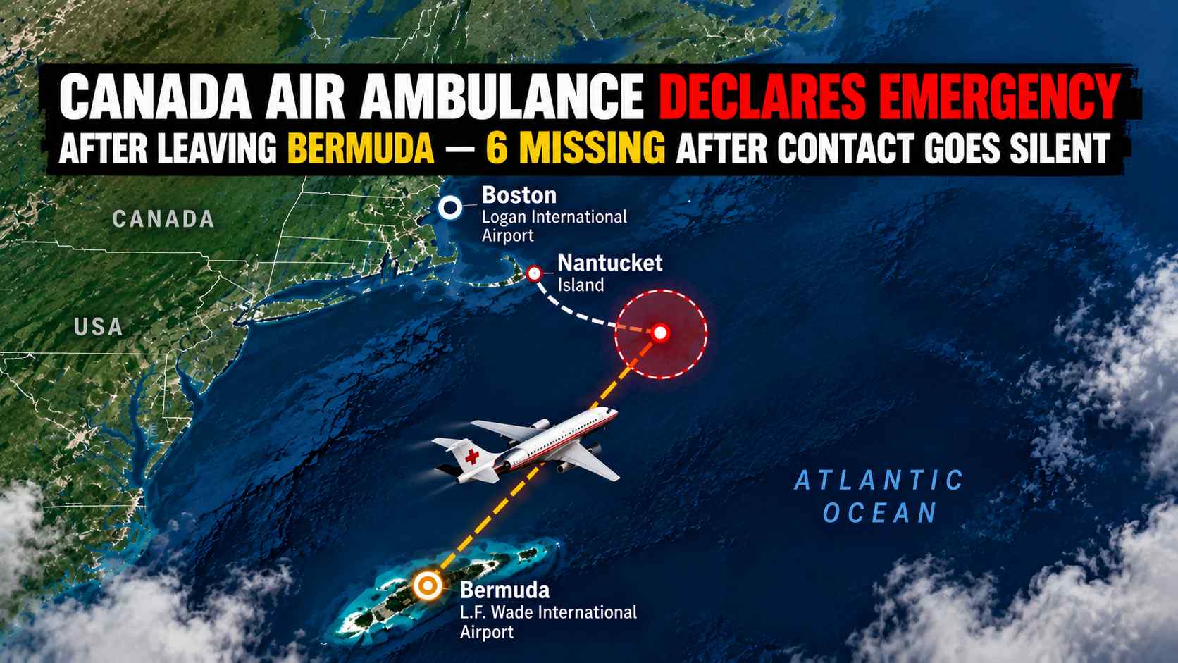 Canada Air Ambulance Declares Emergency After Leaving Bermuda — 6 Missing After Contact Goes Silent